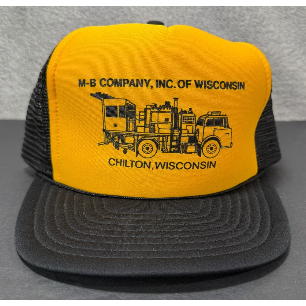 San Sun Trucker Hat Mens OSFA Yellow Black MB Company Wisconsin Vintage Mesh Cap